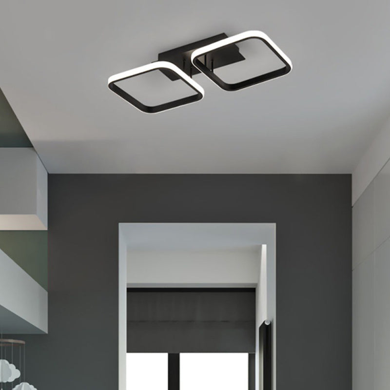 Aluminum Square Ceiling Flush Light Simplicity Black LED Semi Flush Light for Foyer