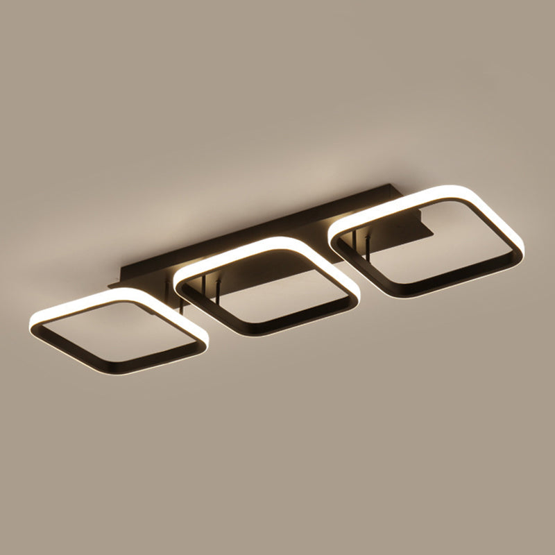 Plafonnier carré en aluminium, simplicité, lumière LED noire, Semi-affleurante pour hall d'entrée