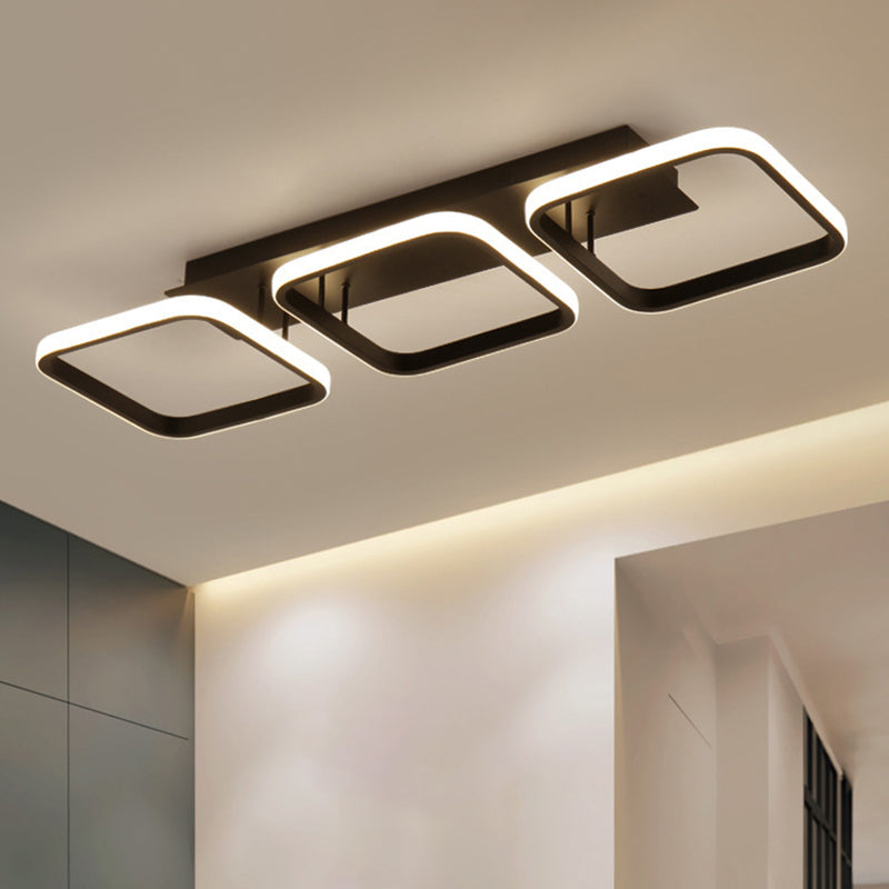 Aluminum Square Ceiling Flush Light Simplicity Black LED Semi Flush Light for Foyer