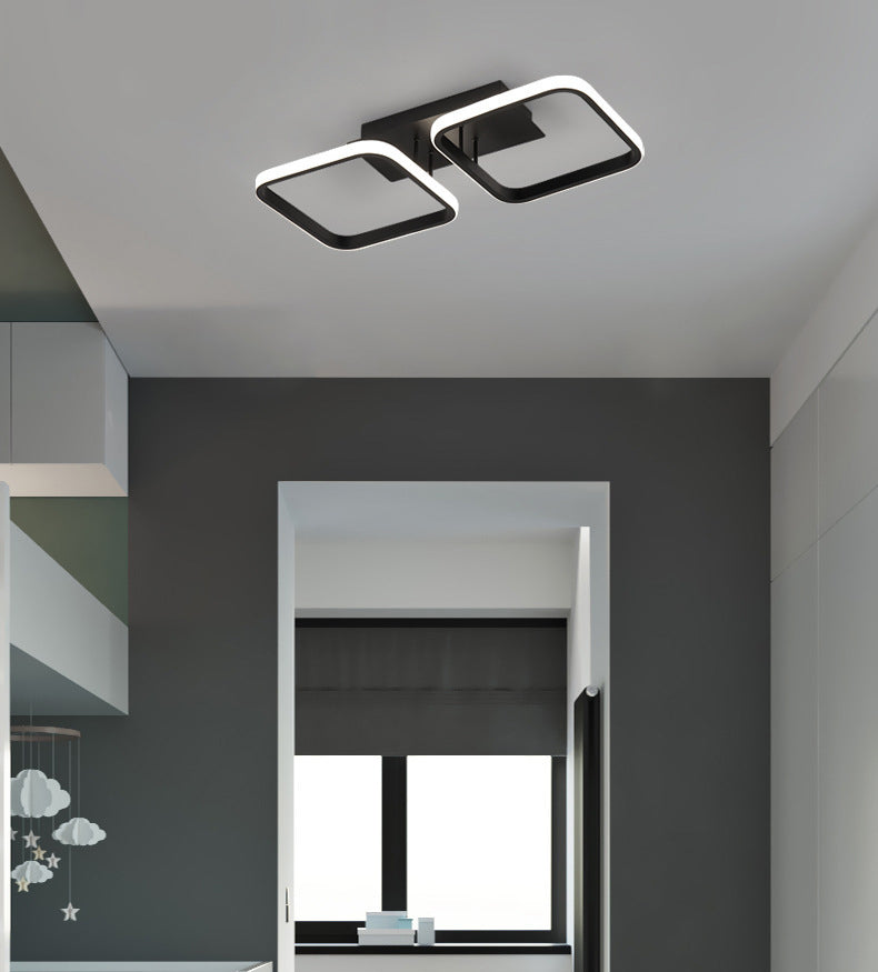 Plafonnier carré en aluminium, simplicité, lumière LED noire, Semi-affleurante pour hall d'entrée