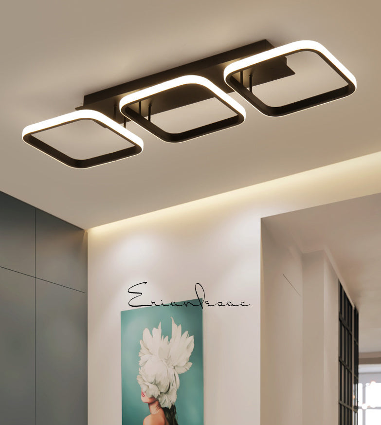 Plafonnier carré en aluminium, simplicité, lumière LED noire, Semi-affleurante pour hall d'entrée