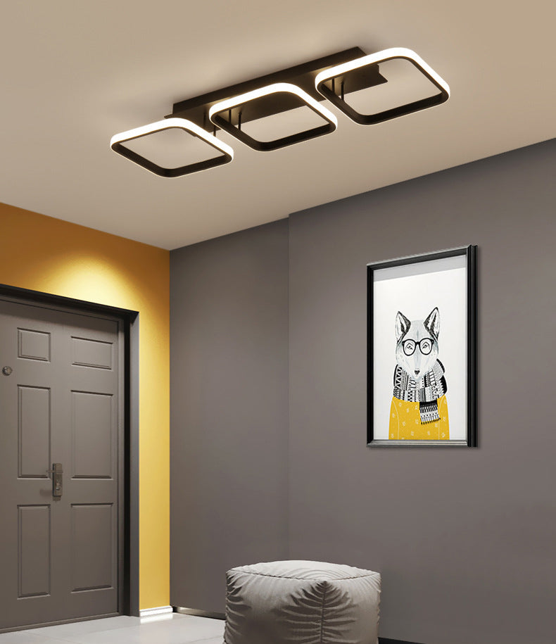 Plafonnier carré en aluminium, simplicité, lumière LED noire, Semi-affleurante pour hall d'entrée
