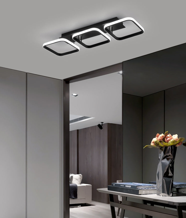 Plafonnier carré en aluminium, simplicité, lumière LED noire, Semi-affleurante pour hall d'entrée