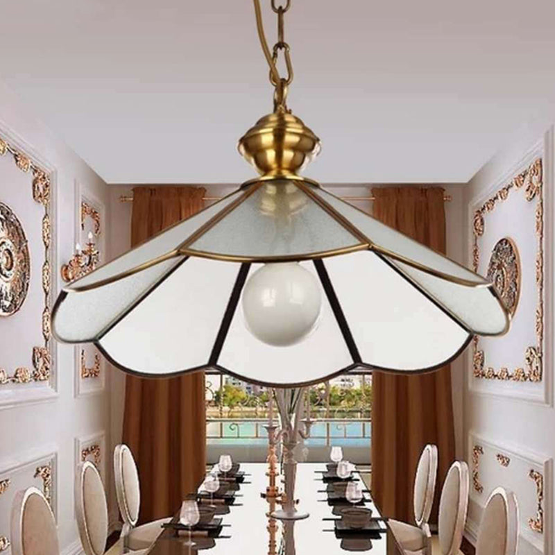 Gold Flared Suspension Lighting Traditional Frosted Glass 1 Head Dining Room Hanging Pendant Lamp
