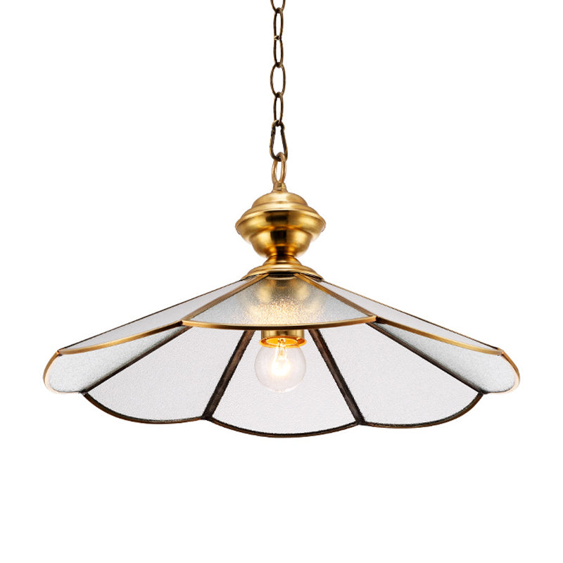 Gold Flared Suspension Lighting Traditional Frosted Glass 1 Head Dining Room Hanging Pendant Lamp