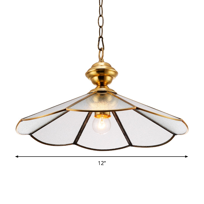 Gold Flared Suspension Lighting Traditional Frosted Glass 1 Head Dining Room Hanging Pendant Lamp