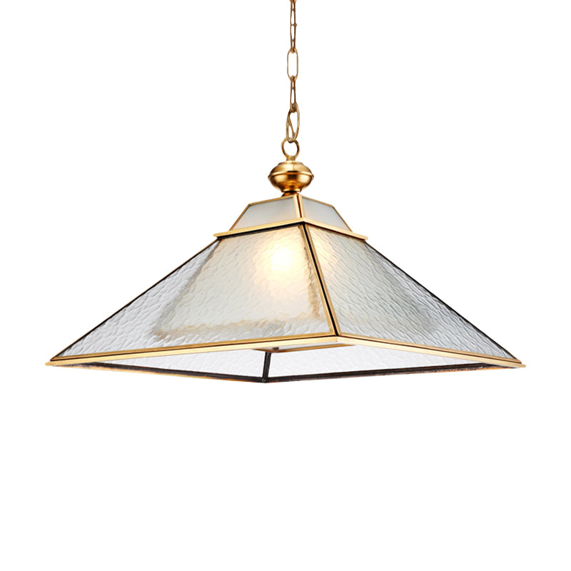 Retro Double Tower Shape Hanging Lighting 1 Light Water Glass Ceiling Lamp Fixture in Gold