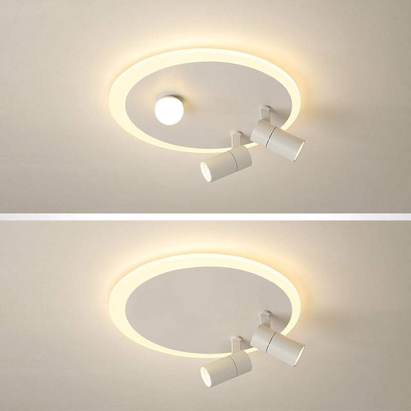 Round Shape Flush Mount Modern Iron Ceiling Light Fixture with 2 Spotlights