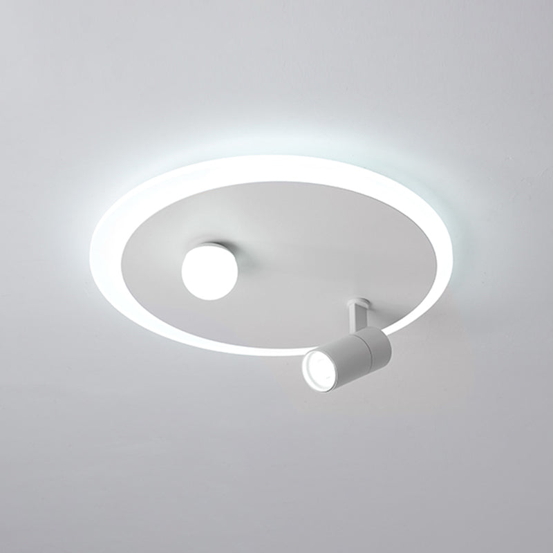 White Circular LED Semi Flush Ceiling Light in Modern Concise Style Wrought Iron Flush Mount for Living Room
