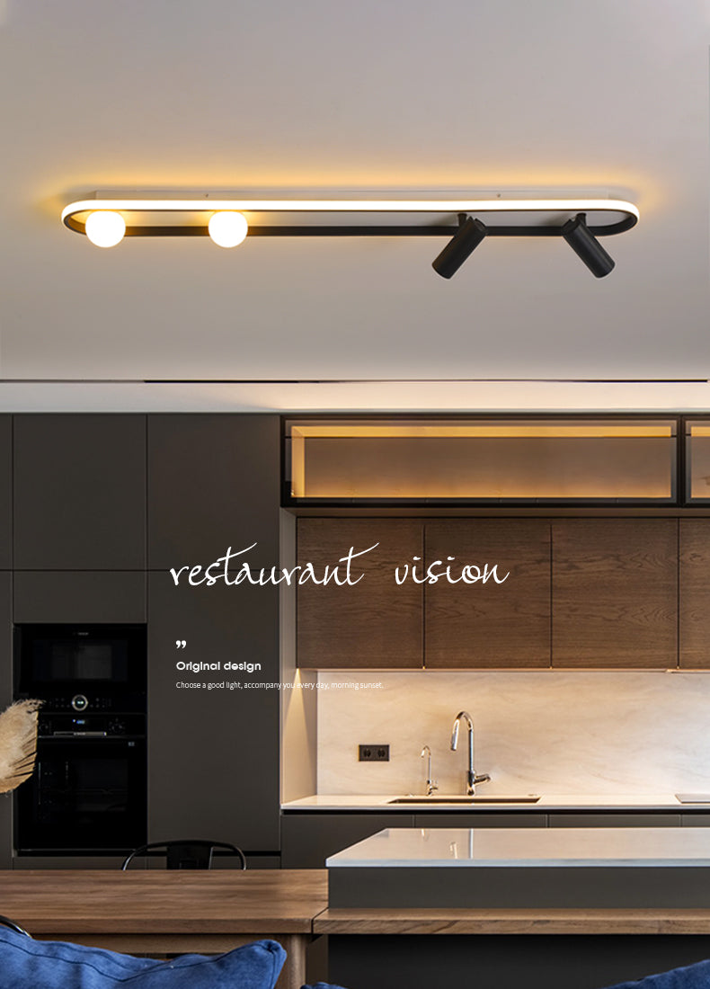 Linear LED Track Lighting Fixtures Modern Iron Ceiling Light with 2 Spotlights