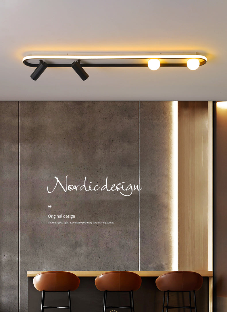 Linear LED Track Lighting Fixtures Modern Iron Ceiling Light with 2 Spotlights