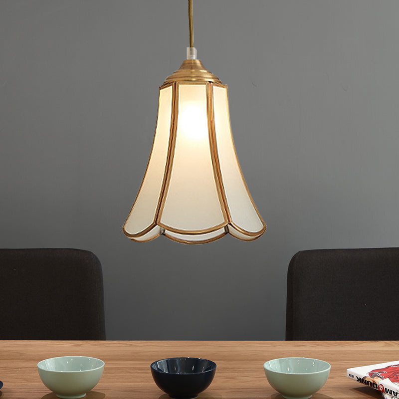 White Opal Glass Flared Hanging Light Traditional 1 Light Corridor Ceiling Suspension Lamp