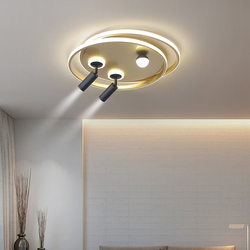 Metal Ceiling Mounted Light Modern Bedroom LED Flush Mount avec 2 Spotlights