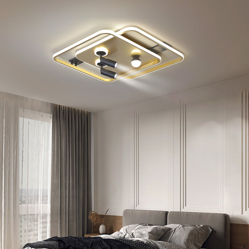 Metal Ceiling Mounted Light Modern Bedroom LED Flush Mount avec 2 Spotlights