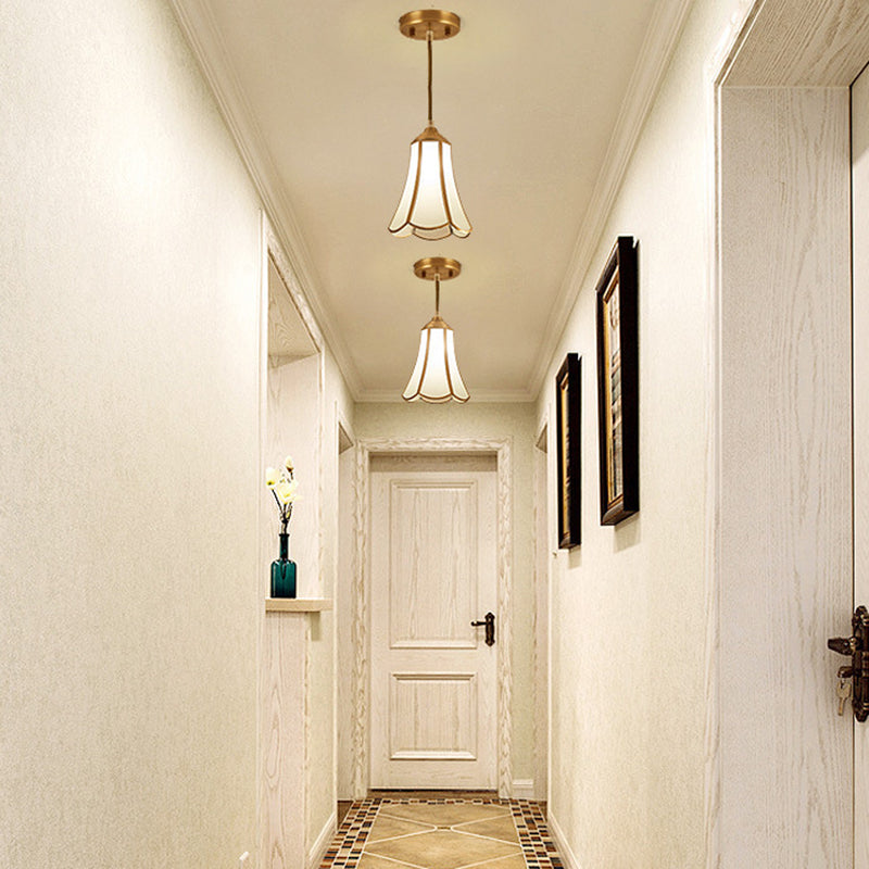 White Opal Glass Flared Hanging Light Traditional 1 Light Corridor Ceiling Suspension Lamp