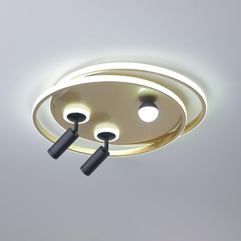 Metal Ceiling Mounted Light Modern Bedroom LED Flush Mount avec 2 Spotlights