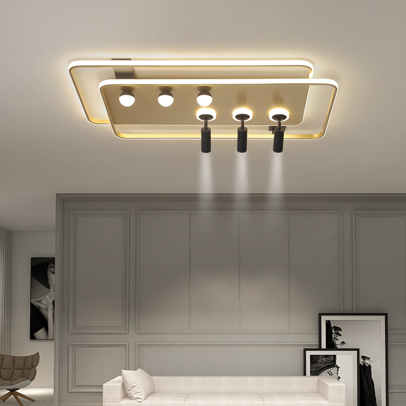 Metal Ceiling Mounted Light Modern Bedroom LED Flush Mount avec 2 Spotlights