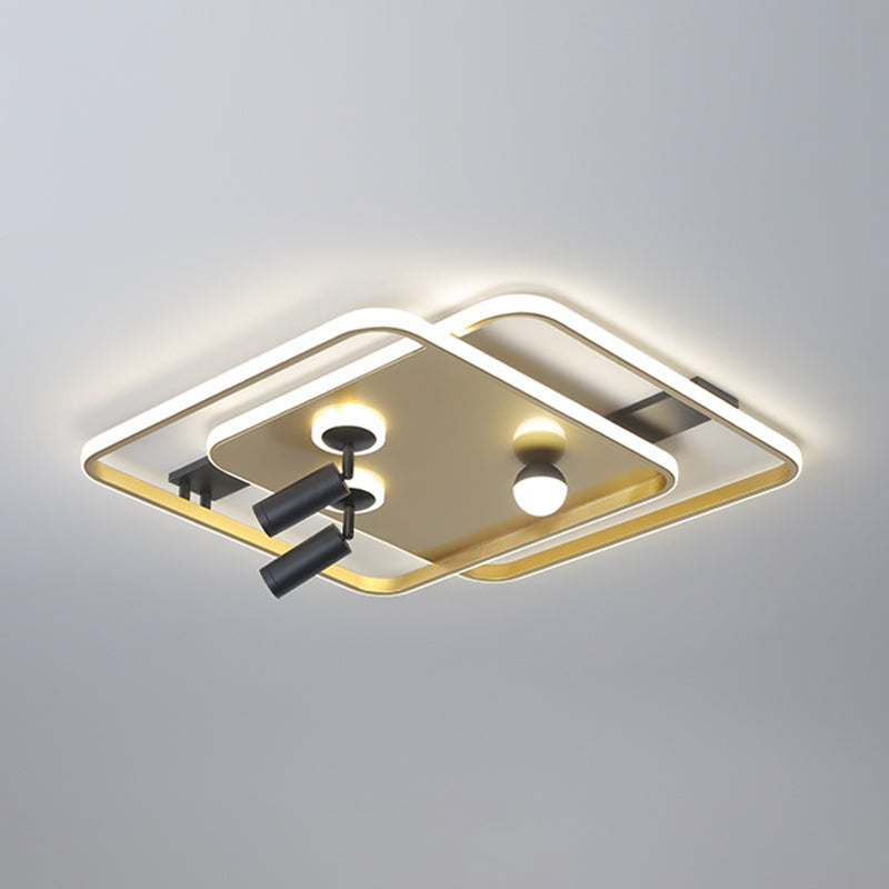 Metal Ceiling Mounted Light Modern Bedroom LED Flush Mount avec 2 Spotlights