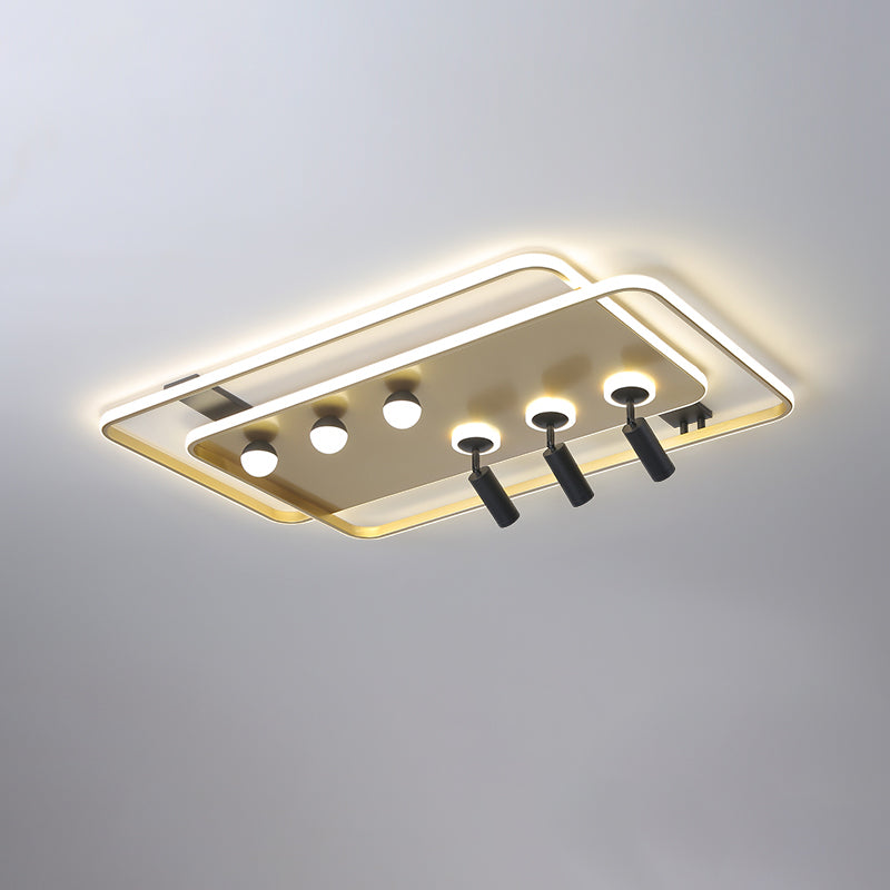 Metal Ceiling Mounted Light Modern Bedroom LED Flush Mount avec 2 Spotlights