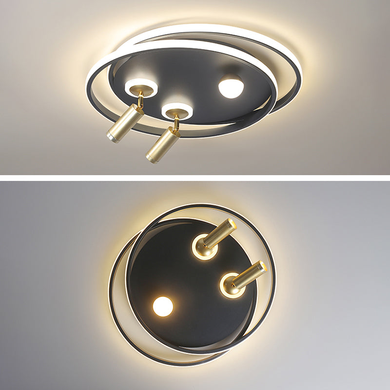 Metal Ceiling Mounted Light Modern Bedroom LED Flush Mount with 2 Spotlights