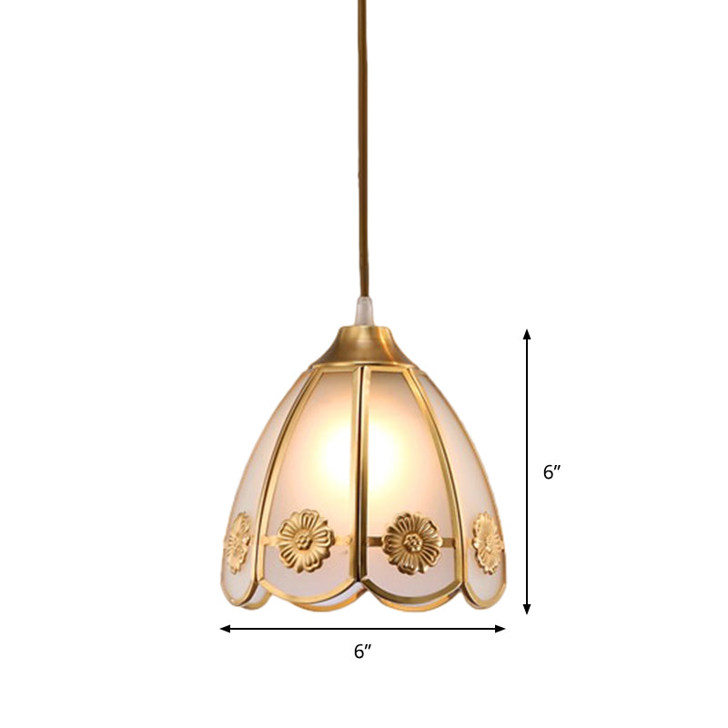 Dome Frosted Glass Hanging Lighting Traditional 1 Light Hallway Ceiling Pendant Lamp in Brass