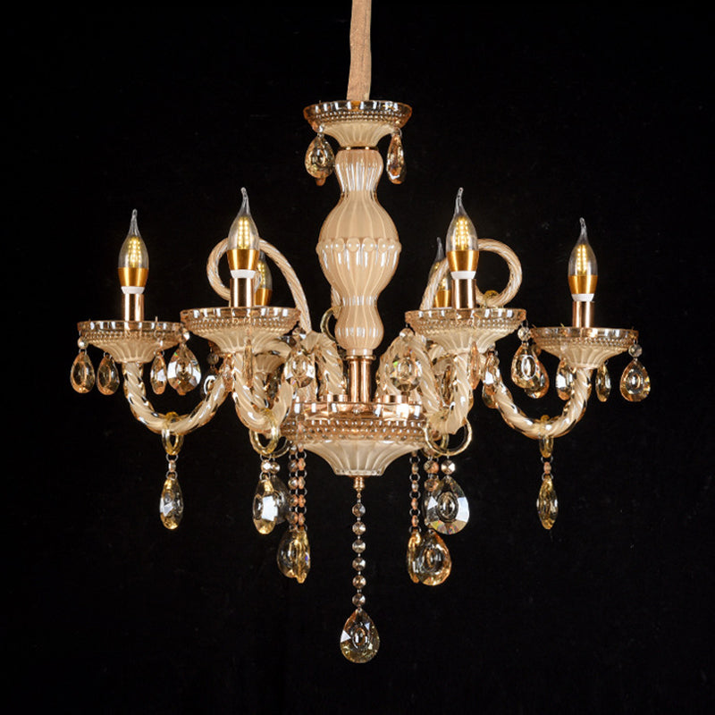 Traditional Metal Hanging Chandelier Light Candelabra Suspension Light with Crystal for Bedroom
