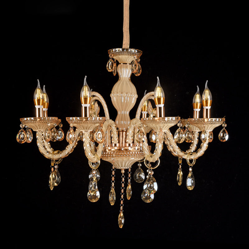 Traditional Metal Hanging Chandelier Light Candelabra Suspension Light with Crystal for Bedroom