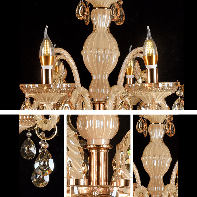Traditional Metal Hanging Chandelier Light Candelabra Suspension Light with Crystal for Bedroom