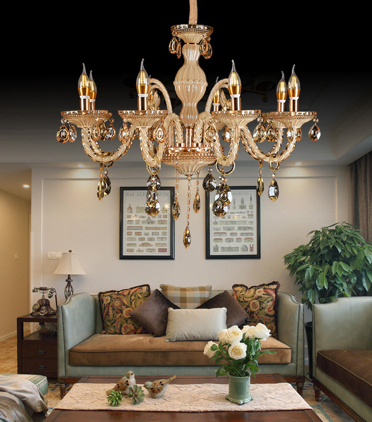 Traditional Metal Hanging Chandelier Light Candelabra Suspension Light with Crystal for Bedroom