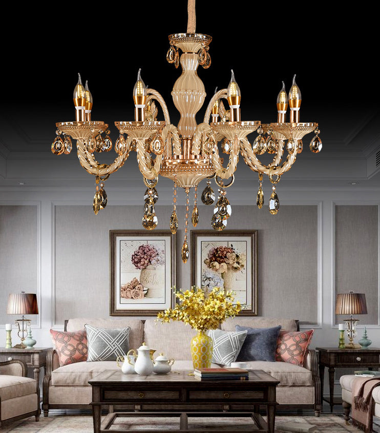 Traditional Metal Hanging Chandelier Light Candelabra Suspension Light with Crystal for Bedroom
