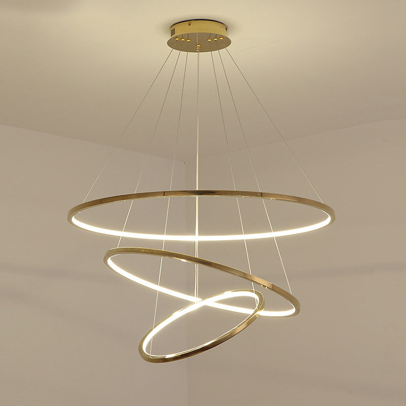 Modern Simplicity Ring Chandelier Lamp Stainless Steel Hanging Pendant Lights for Restaurant