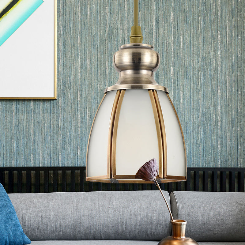 White Opal Glass Gold Suspension Lighting Bowl/Flower/Wide Flare Traditional Hanging Pendant Lamp for Dining Room