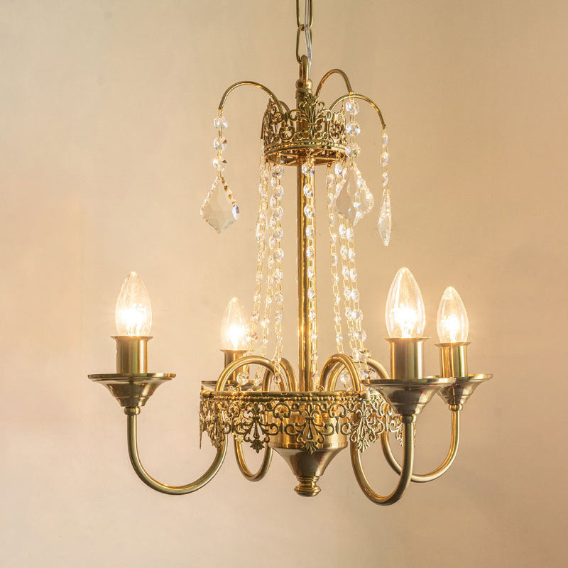 Luz de lámpara colgante de metal posmoderno 5 Candelera de techo de vela de oro claro para dormitorio