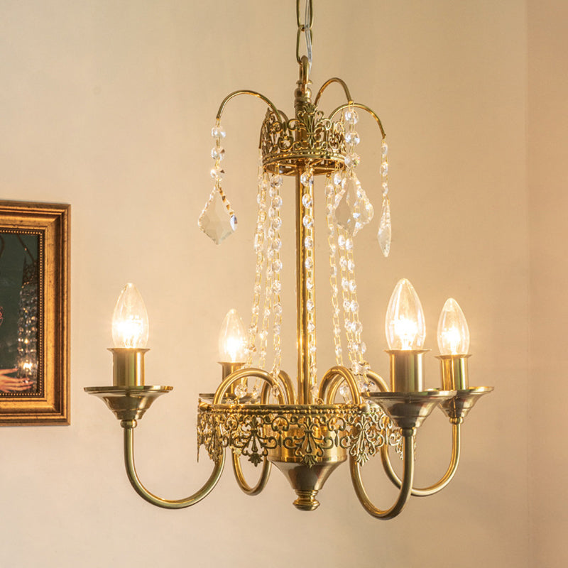 Luz de lámpara colgante de metal posmoderno 5 Candelera de techo de vela de oro claro para dormitorio