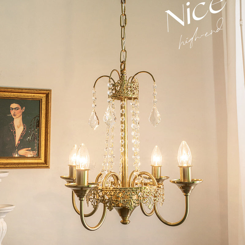 Luz de lámpara colgante de metal posmoderno 5 Candelera de techo de vela de oro claro para dormitorio