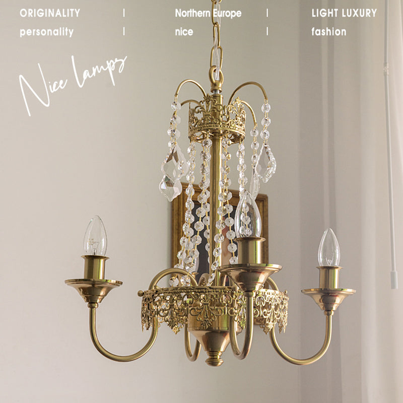 Lustre suspendu en métal post-moderne 5 lustre de plafond de bougie en or clair pour chambre à coucher
