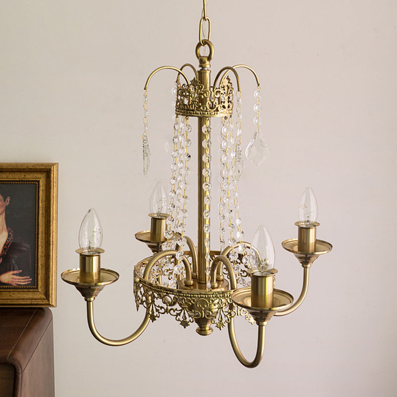 Luz de lámpara colgante de metal posmoderno 5 Candelera de techo de vela de oro claro para dormitorio