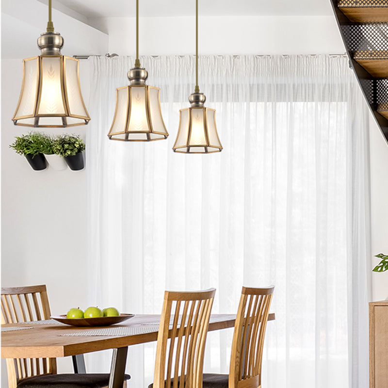 White Opal Glass Gold Suspension Lighting Bowl/Flower/Wide Flare Traditional Hanging Pendant Lamp for Dining Room