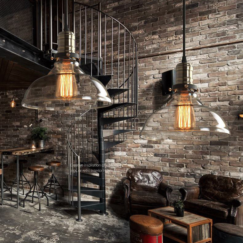 Retro Industrial 1 Light Pendant Barn Clear Glass Pendant Lighting for Coffee Shop