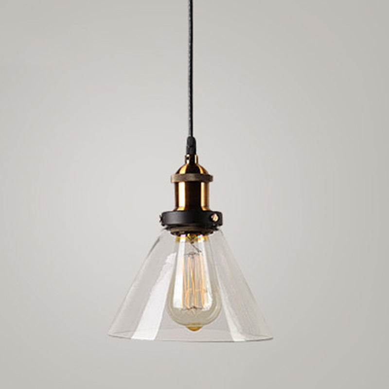 Clear Glass Shade Hanging Ceiling Light Industrial Vintage Brass 1 Light Restaurant Down Lighting