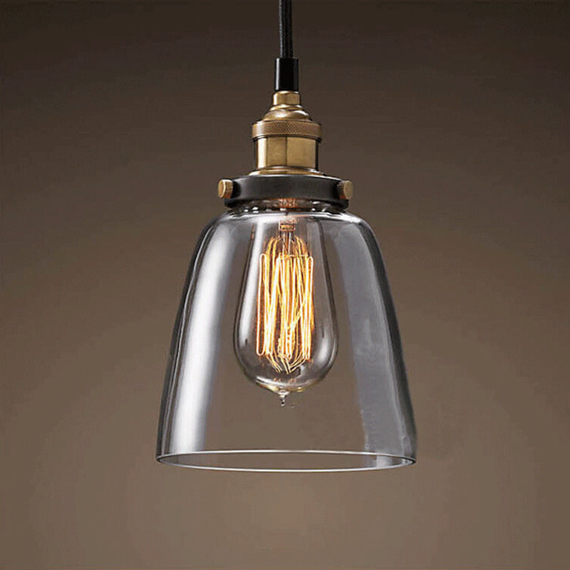 Clear Glass Shade Hanging Ceiling Light Industrial Vintage Brass 1 Light Restaurant Down Lighting