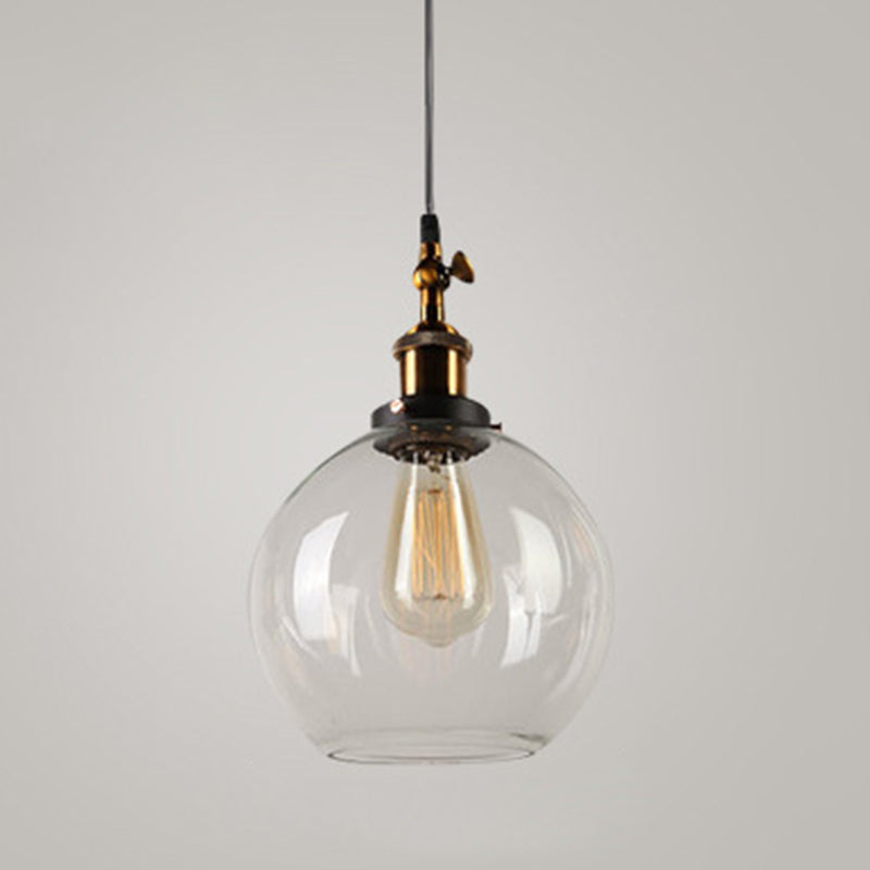 Clear Glass Shade Hanging Ceiling Light Industrial Vintage Brass 1 Light Restaurant Down Lighting