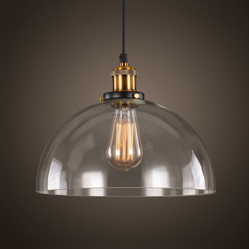 Clear Glass Shade Hanging Ceiling Light Industrial Vintage Brass 1 Light Restaurant Down Lighting