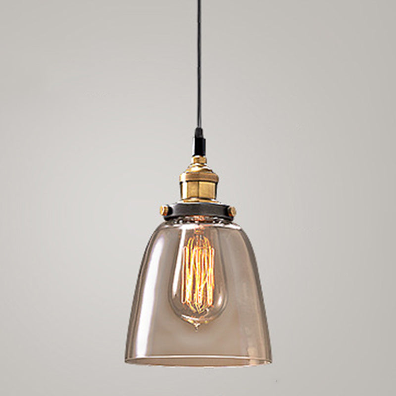 Clear Glass Shade Hanging Ceiling Light Industrial Vintage Brass 1 Light Restaurant Down Lighting