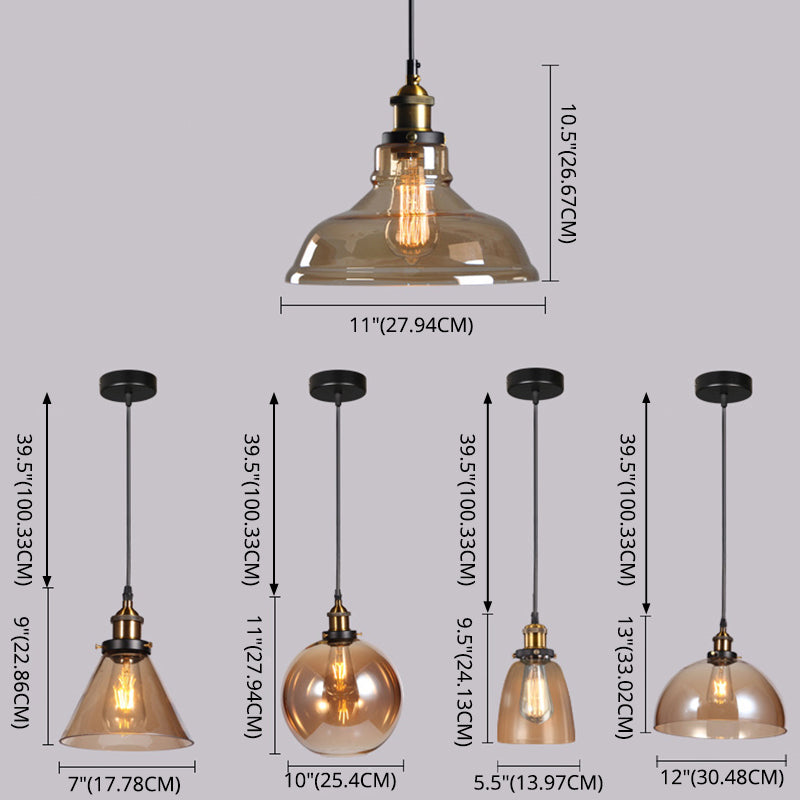 Clear Glass Shade Hanging Ceiling Light Industrial Vintage Brass 1 Light Restaurant Down Lighting