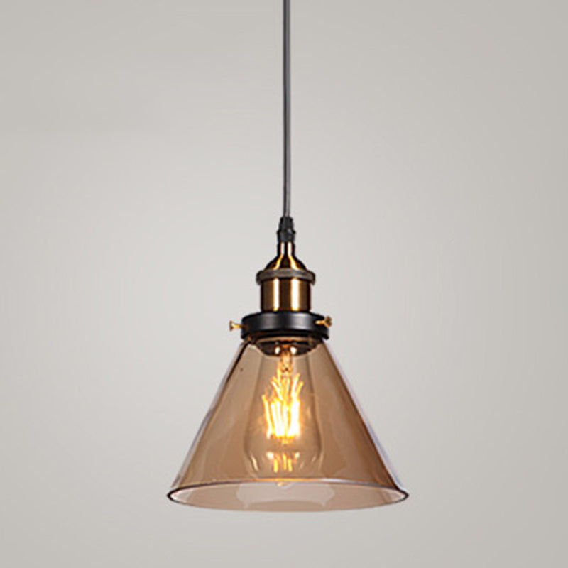 Clear Glass Shade Hanging Ceiling Light Industrial Vintage Brass 1 Light Restaurant Down Lighting