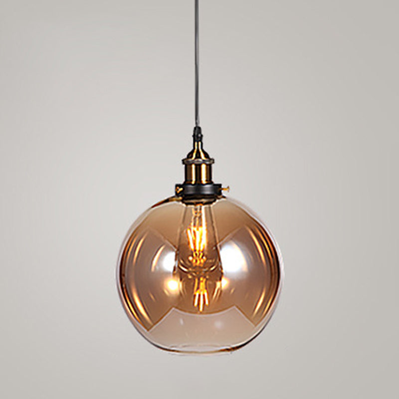 Clear Glass Shade Hanging Ceiling Light Industrial Vintage Brass 1 Light Restaurant Down Lighting