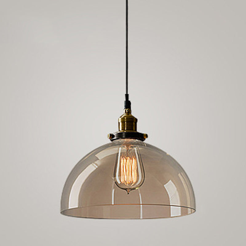 Clear Glass Shade Hanging Ceiling Light Industrial Vintage Brass 1 Light Restaurant Down Lighting