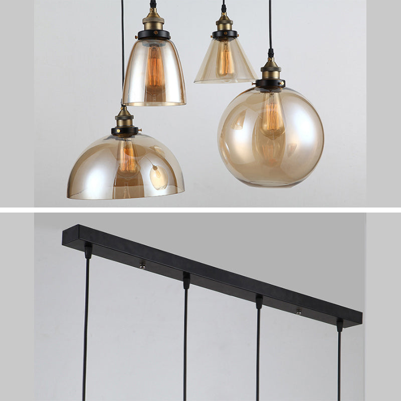 Clear Glass Shade Hanging Ceiling Light Industrial Vintage Brass 1 Light Restaurant Down Lighting