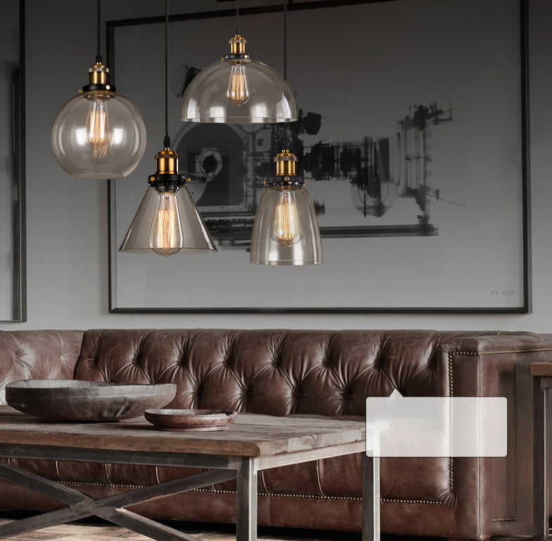 Clear Glass Shade Hanging Ceiling Light Industrial Vintage Brass 1 Light Restaurant Down Lighting